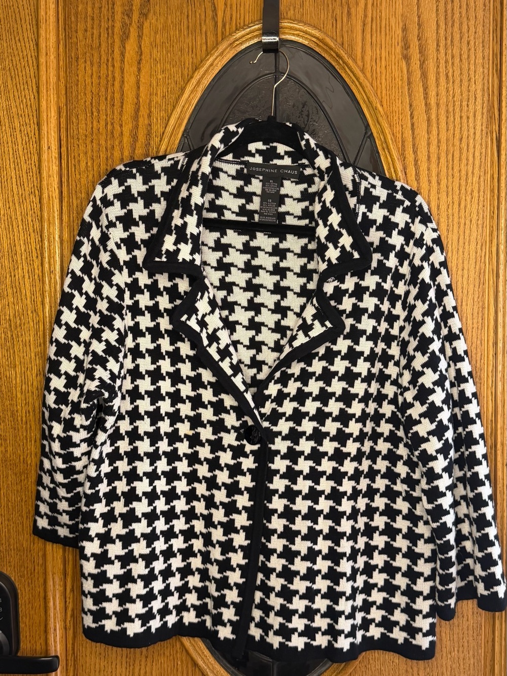 Josephine Chaus Black White Houndstooth Knit Blazer
